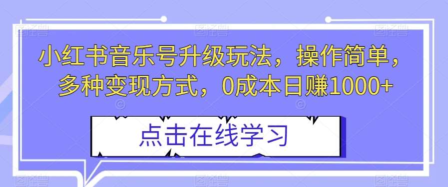 小红书音乐号升级玩法，操作简单，多种变现方式，0成本日赚1000+【揭秘】-讯领网创