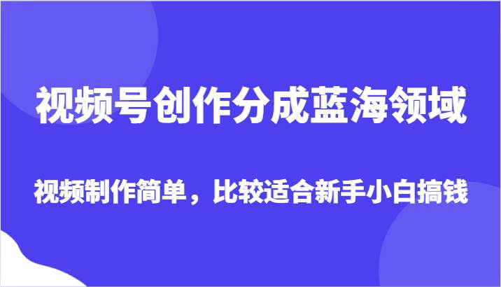视频号创作分成蓝海领域，视频制作简单，比较适合新手小白搞钱-讯领网创