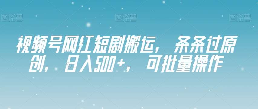 视频号网红短剧搬运，条条过原创，日入500+，可批量操作【揭秘】-讯领网创