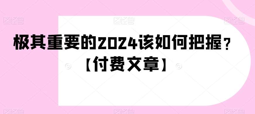 极其重要的2024该如何把握？【付费文章】-讯领网创