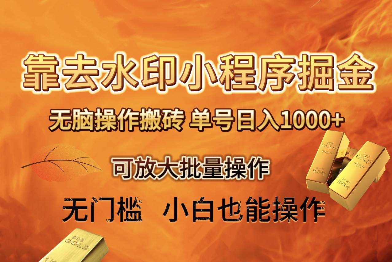 （8339期）去水印小程序+拼多多 无脑搬砖 ，单号日入1000+ 保姆级教程 可放大批量操作-讯领网创