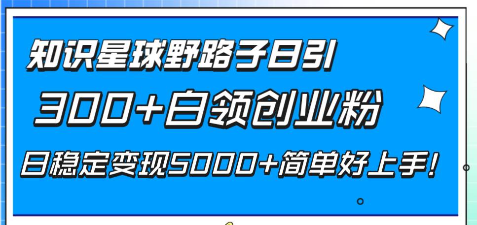 （8315期）知识星球野路子日引300+白领创业粉，日稳定变现5000+简单好上手！-讯领网创