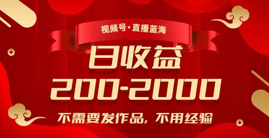 视频号直播蓝海，不需要发作品，不用经验，日入200-2000+【揭秘】-讯领网创
