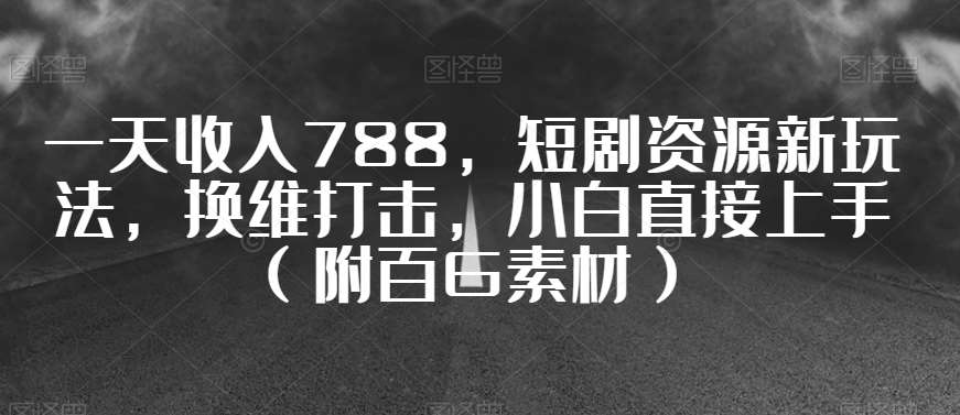 一天收入788，短剧资源新玩法，换维打击，小白直接上手（附百G素材）【揭秘】-讯领网创