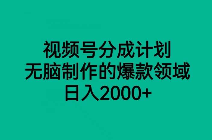 视频号分成计划，无脑制作的爆款领域，日入2000+-讯领网创