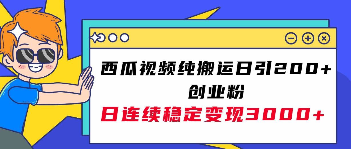 （7872期）西瓜视频纯搬运日引200+创业粉，日连续变现3000+实操教程！-讯领网创