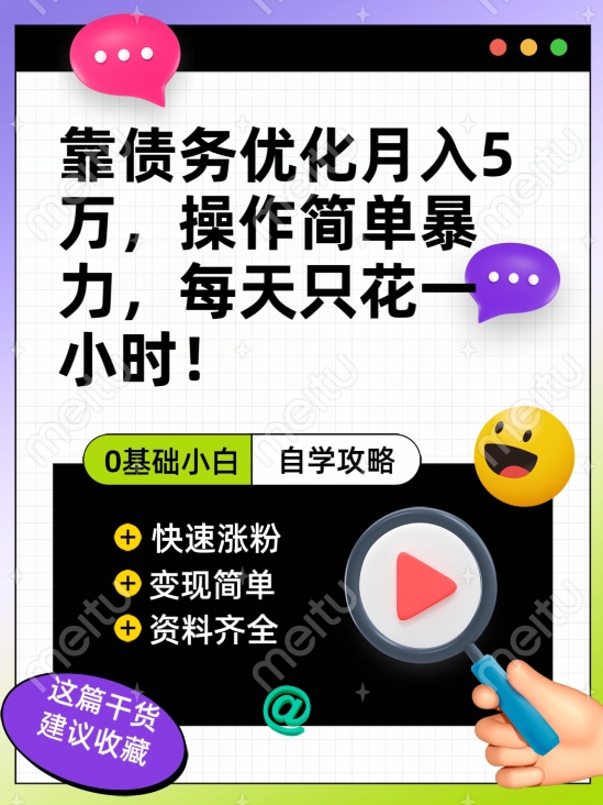 靠债务优化月入五万，每天只要花两个小时，多种方式轻松变现【揭秘】-讯领网创