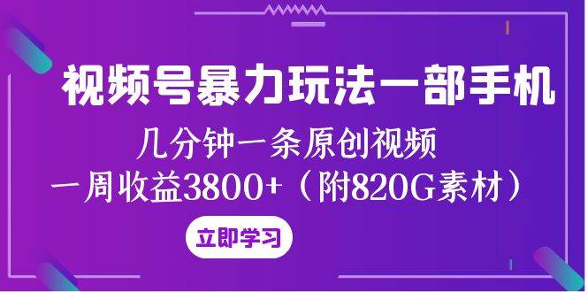 （8017期）视频号暴力玩法一部手机 几分钟一条原创视频 一周收益3800+（附820G素材）-讯领网创