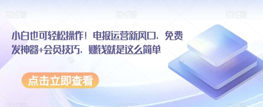 小白也可轻松操作！电报运营新风口，免费发神器+会员技巧，赚钱就是这么简单-讯领网创
