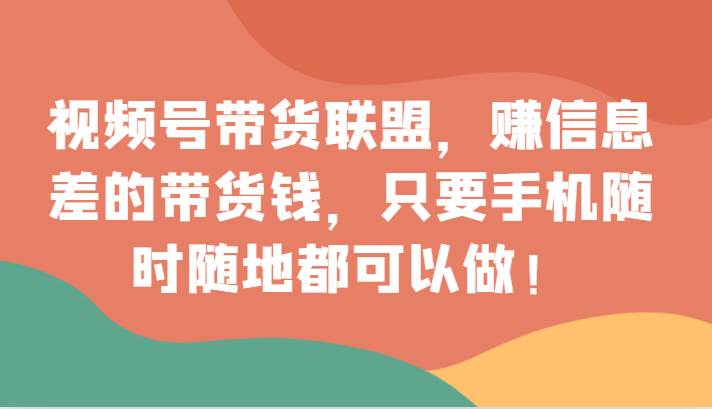 视频号带货联盟，赚信息差的带货钱，只需手机随时随地都可以做！-讯领网创