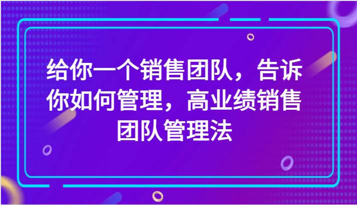 给你一个销售团队，告诉你如何管理，高业绩销售团队管理法（89节课）-讯领网创