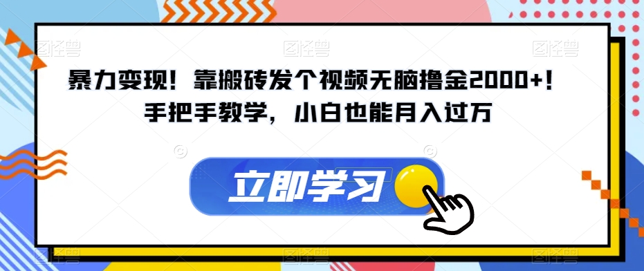 暴力变现！靠搬砖发个视频无脑撸金2000+！手把手教学，小白也能月入过万【揭秘】-讯领网创