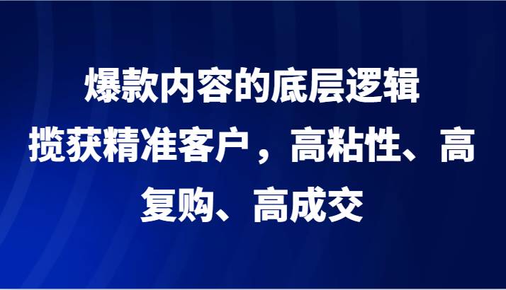 爆款内容的底层逻辑，揽获精准客户，高粘性、高复购、高成交-讯领网创