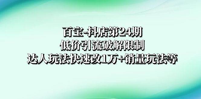 （8178期）百宝-抖店第24期：低价引流破解限制，达人玩法快速改1万+销量玩法等-讯领网创