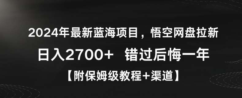 2024年最新蓝海项目，悟空网盘拉新，日入2700+错过后悔一年【附保姆级教程+渠道】【揭秘】-讯领网创
