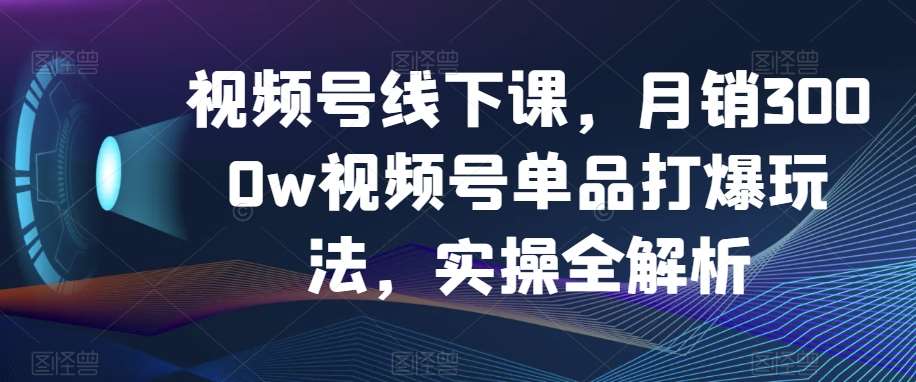 视频号线下课，月销3000w视频号单品打爆玩法，实操全解析-讯领网创