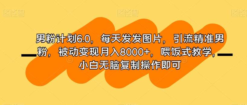男粉计划6.0，每天发发图片，引流精准男粉，被动变现月入8000+，喂饭式教学，小白无脑复制操作即可-讯领网创