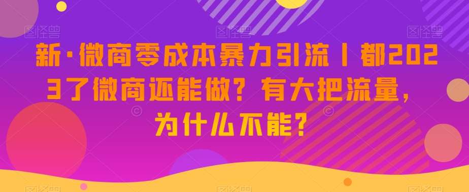新·微商零成本暴力引流丨都2023了微商还能做？有大把流量，为什么不能？-讯领网创