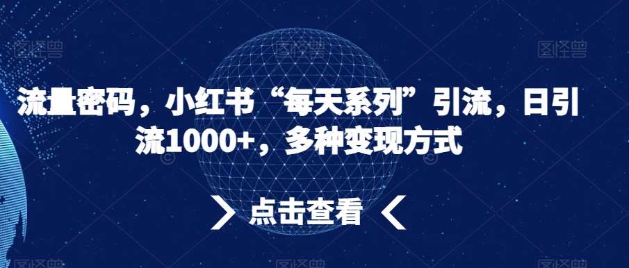 流量密码，小红书“每天系列”引流，日引流1000+，多种变现方式【揭秘】-讯领网创