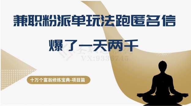 十万个富翁修炼宝典之6.兼职粉派单玩法跑匿名信，爆了一天两千-讯领网创
