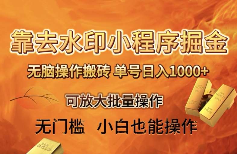 靠去水印小程序无脑操作搬砖，单号日入1000+保姆级教程可放大批量操作【揭秘】-讯领网创