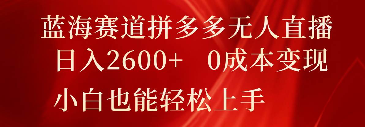 蓝海赛道拼多多无人直播，日入2600+，0成本变现，小白也能轻松上手-讯领网创