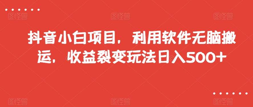 抖音小白项目，利用软件无脑搬运，收益裂变玩法日入500+【揭秘】-讯领网创