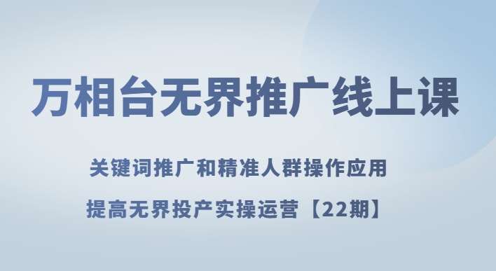 万相台无界推广线上课关键词推广和精准人群操作应用，提高无界投产实操运营【22期】-讯领网创