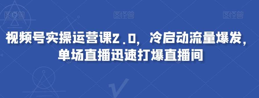 视频号实操运营课2.0，冷启动流量爆发，单场直播迅速打爆直播间-讯领网创