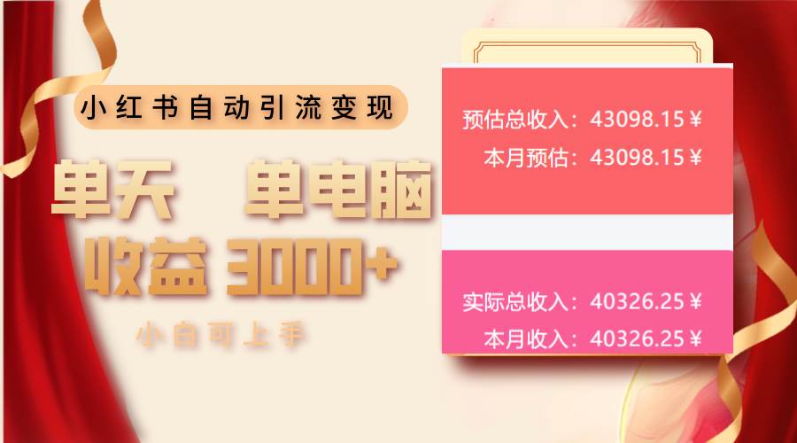 （13999期）小红书自动引流变现 单天单电脑收益3000+  小白可上手-讯领网创
