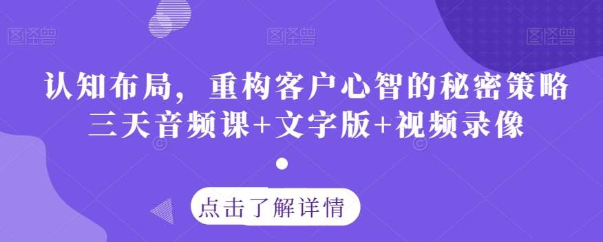 认知布局，重构客户心智的秘密策略三天音频课+文字版+视频录像-讯领网创