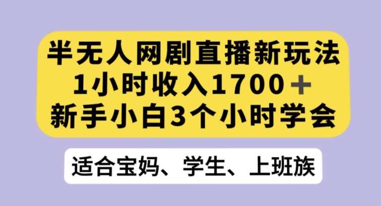 半无人网剧直播新玩法，1小时收入1700+，新手小白3小时学会【揭秘】-讯领网创