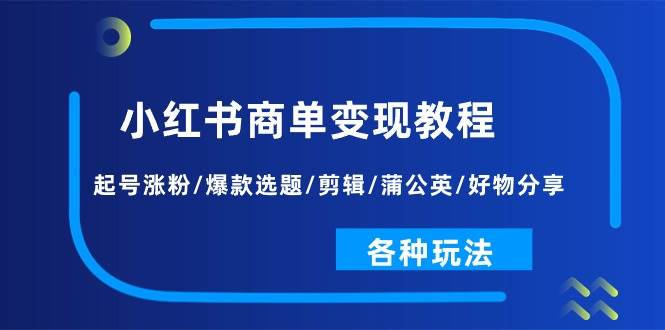 小红书商单变现教程：起号涨粉/爆款选题/剪辑/蒲公英/好物分享/各种玩法-讯领网创