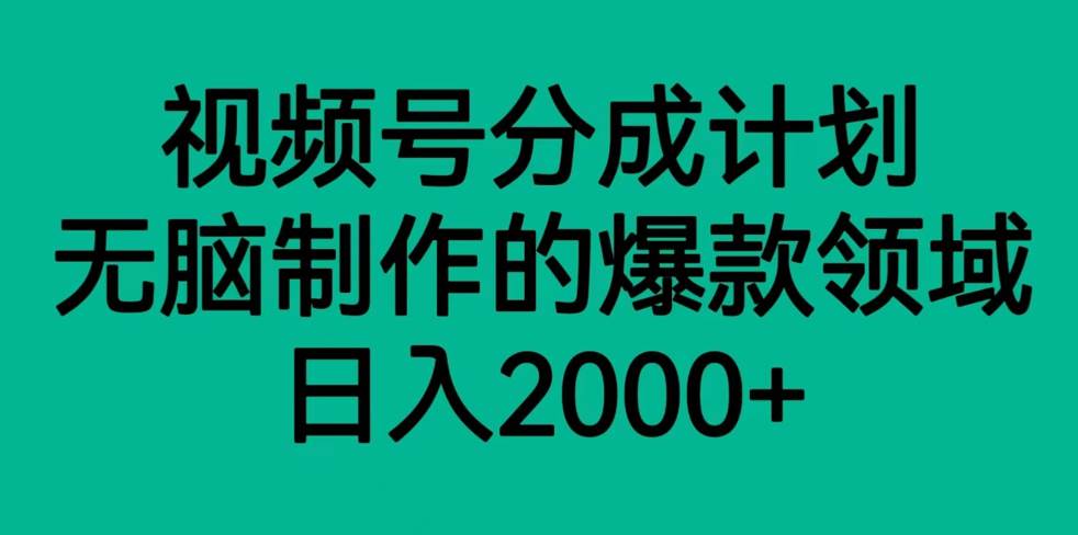 视频号分成计划，轻松无脑制作的爆款领域，日入2000+-讯领网创