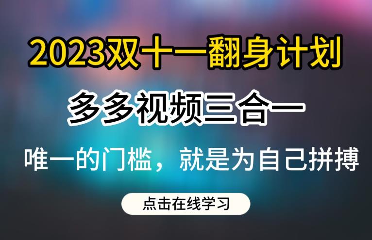 2023双十一翻身计划，多多视频带货三合一玩法教程【揭秘】-讯领网创