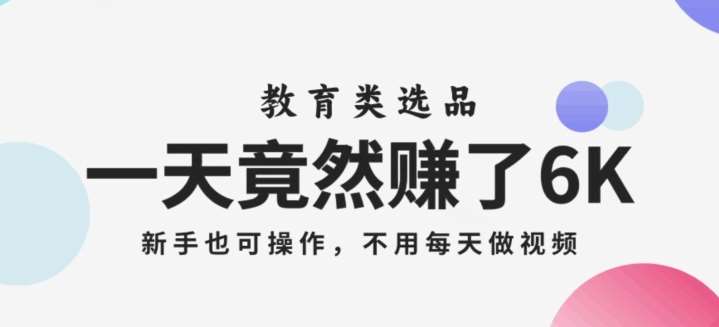 一天竟然赚了6000多，教育类选品，新手也可操作，更不用每天做短视频【揭秘】-讯领网创