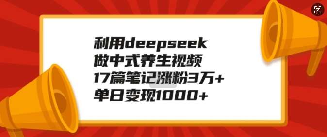 利用deepseek做中式养生视频，17篇笔记涨粉3万+，单日变现1k-讯领网创