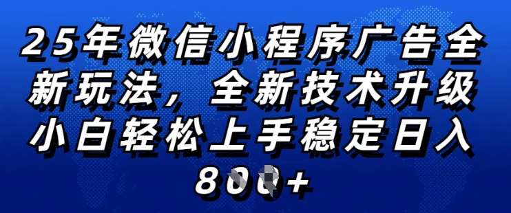 2025年微信小程序全新玩法纯小白易上手，稳定日入多张，技术全新升级，全网首发【揭秘】-讯领网创