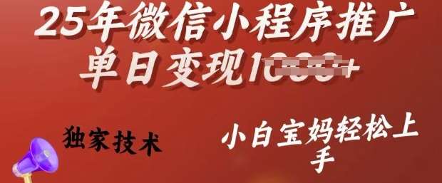 25年微信小程序推广单日变现多张，独家技术，小白宝妈轻松上手【揭秘】-讯领网创