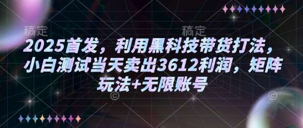 2025首发，利用黑科技带货打法，小白测试当天卖出3612利润，矩阵玩法+无限账号【揭秘】-讯领网创