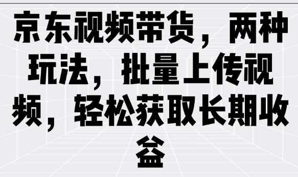 京东视频带货，两种玩法，批量上传视频，轻松获取长期收益-讯领网创