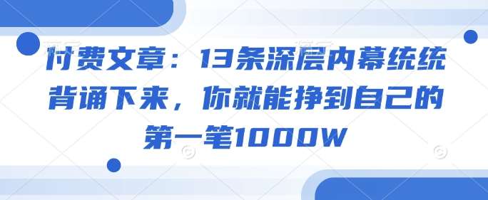 付费文章：13条深层内幕统统背诵下来，你就能挣到自己的第一笔1000W-讯领网创