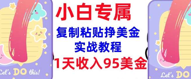 复制粘贴挣美金，0门槛，1天收入95美刀，3分钟学会，内部教程(首次公开)-讯领网创