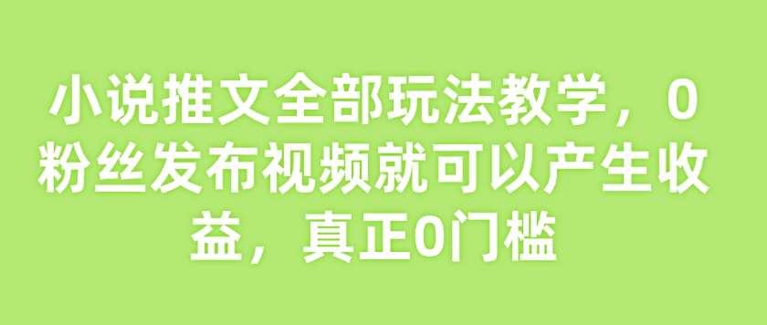 小说推文全部玩法教学，0粉丝发布视频就可以产生收益，真正0门槛-讯领网创