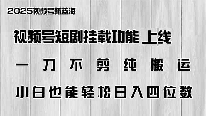 （14310期）视频号短剧挂载功能上线，一刀不剪纯搬运，小白也能轻松日入四位数-讯领网创