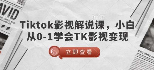 TikTok影视解说课，小白从0-1学会TK影视变现-讯领网创