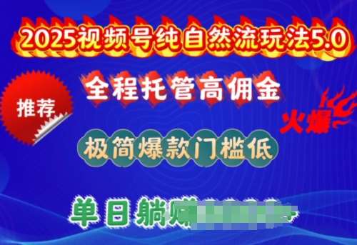 2025视频号纯自然流玩法5.0，全程托管高佣金，极简爆款门槛低，单日收益多张【揭秘】-讯领网创