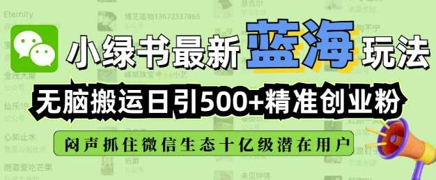 小绿书无脑搬运引流，全自动日引500精准创业粉，微信生态内又一个闷声发财的机会-讯领网创