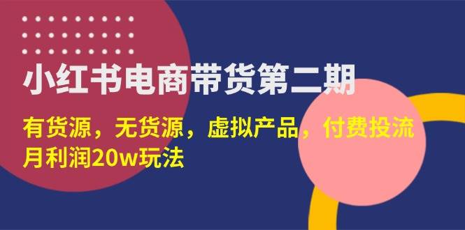 （14186期）小红书电商带货第二期，有货源，无货源，虚拟产品，付费投流，月利润20w-讯领网创