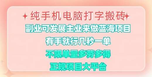 纯手机电脑打字搬砖，有手就行，几秒一单，多劳多得，正规项目大平台【揭秘】-讯领网创
